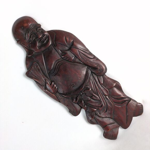 Vintage 1960s-70s 14" Happy Buddha Wall Plaque Carved Rosewood Hotei Laughing - Picture 3 of 7